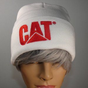 Caterpillar - CAT logo Knit Cap Beanie White and Red